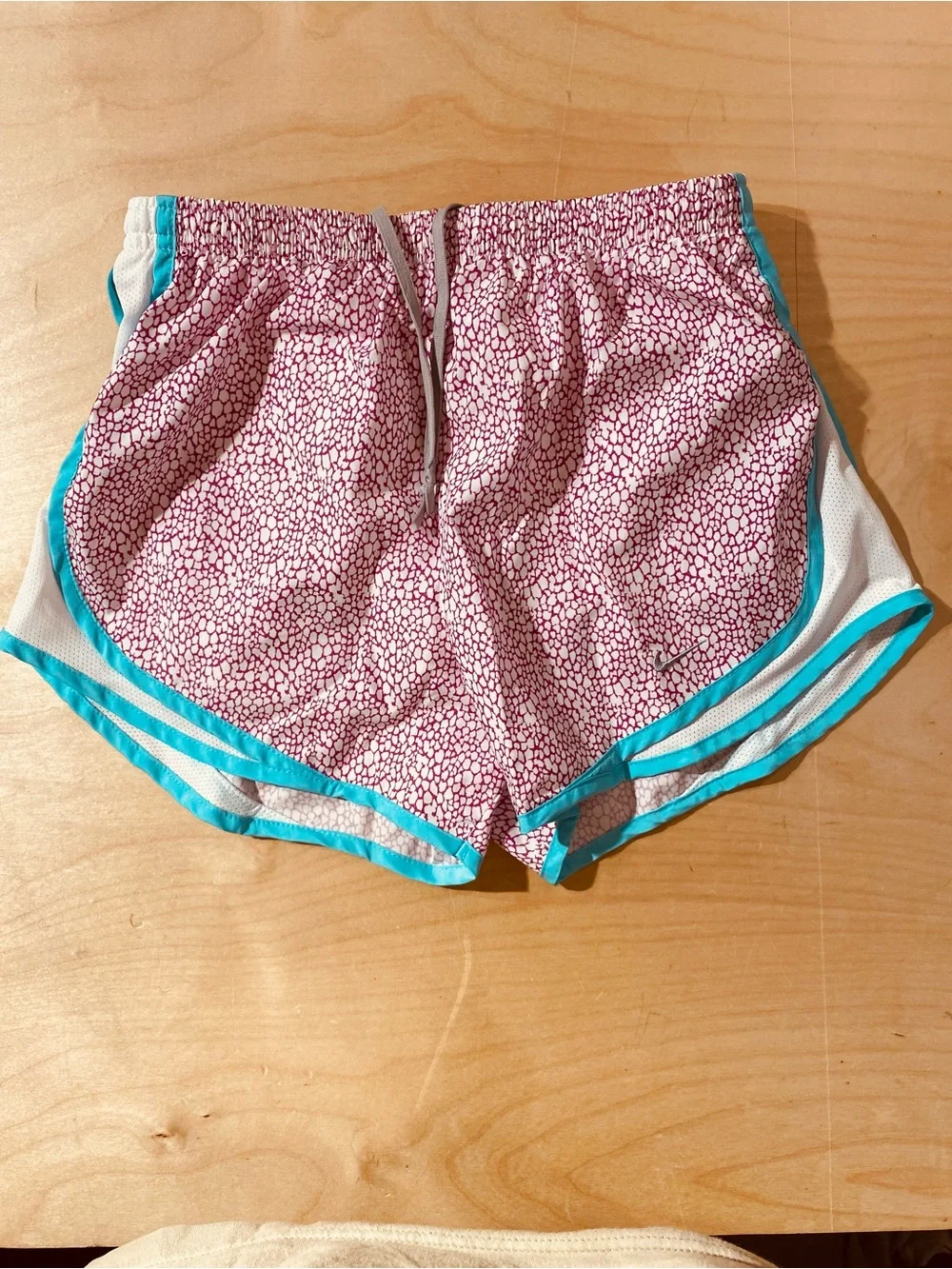 Nike Women's Pink Printed Athletic Shorts with Teal Trim Small (SZ)